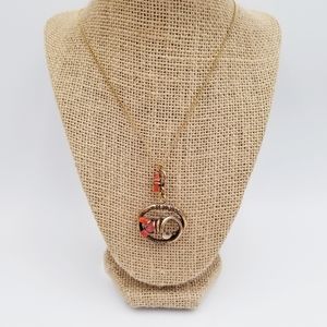 Antique Genuine Red Coral Gold Filled Brooch Pendant Necklace